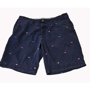 Tommy Hilfiger Men's Chino Shorts Navy w/ Racing Flags Size 34 W x 9" Inseam